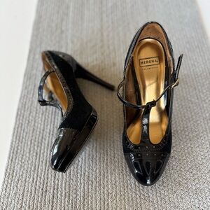 Vintage Merona Collection Black Patent Suede High Heels Pumps Sz 7